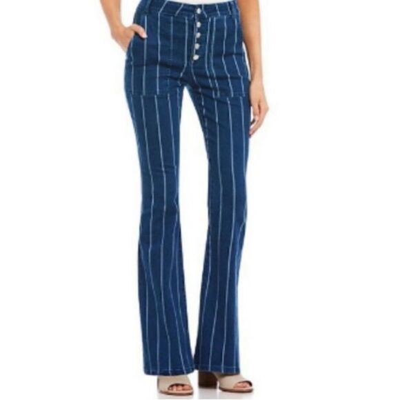 Gianni Bini Aztec Striped Flared High Waist Button Fly Flare Jeans - Picture 16 of 16
